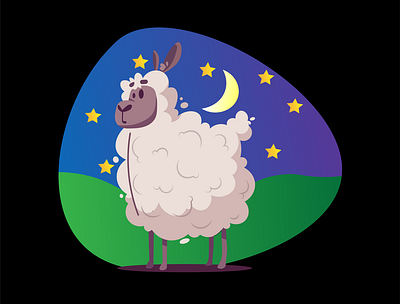 Sheep art design drawing drawn green illustration illustrator light moon night sheep vector