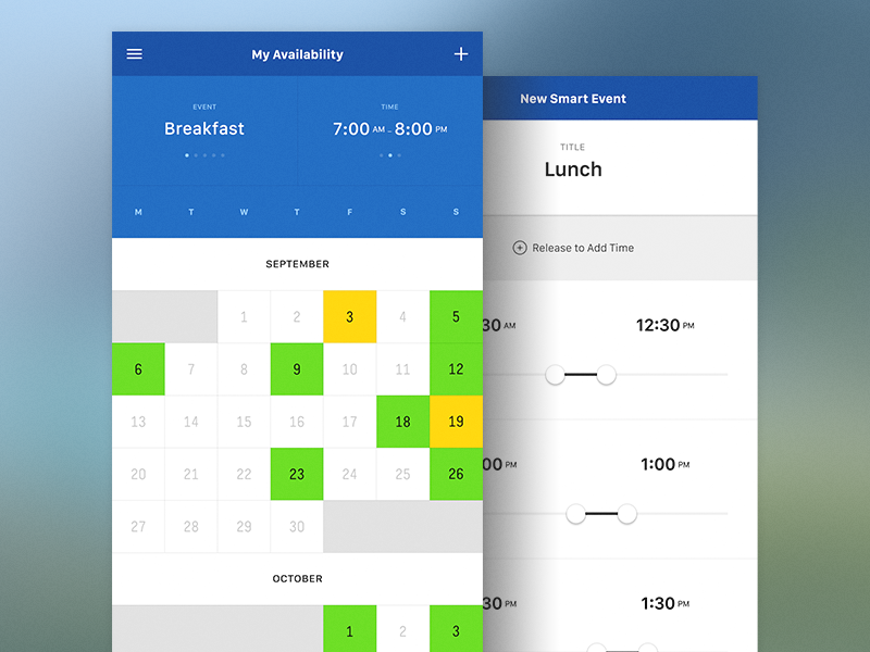 My Availability Calendar Side by Side by Sixbase on Dribbble