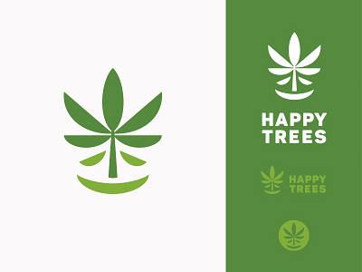 Happy Trees custom geometric happy hemp hidden meaning leaf logo minimal plant simple smile trees vector