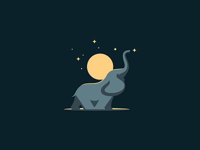 Little elephant adorable animal baby cute elegant elephant little moon night simple simplified sky stars wildlife