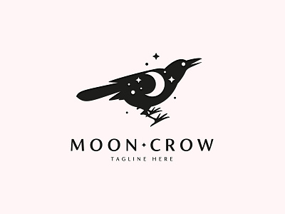 moon crow animal bird crow design logo minimal moon mystical negative space nocturnal simple symbol vector