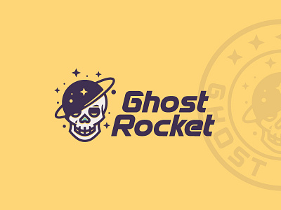 GhostRocket character custom ghost logo minimal negative space rocket saturn simple skull space