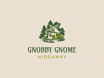 Gnobby Gnome Hideaway branding design escape gnome logo nature vector whimsical woodland