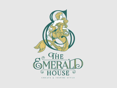 The Emerald House e emerald green illustration logo mermaid