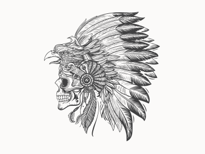 Skull hand drawn headdress illustration mexican skull t shirt vintage