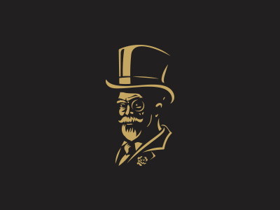 Golden Baron character hat illustration logo negative space portrait vintage