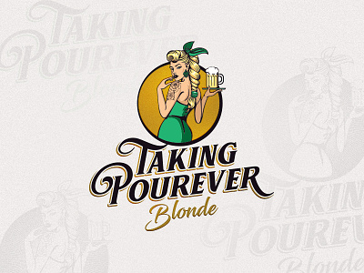 Taking Pourever Blonde beer beer branding beverages blonde brewery character drink gold green illustration light logo pinup pinup girl retro