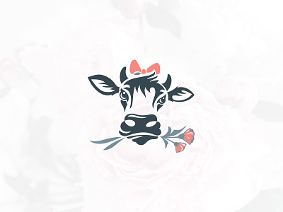 Moo flower shop animal available character cow design farm floral illustration logo minimal negative space simple