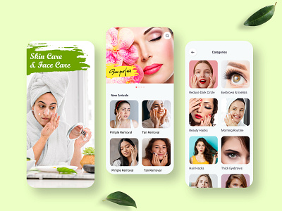 Skin & Face Care app app design app ui beauty care cosmetic design face face care facecare green mobile ui product shot09 skin skin care skincare ui uiux woman