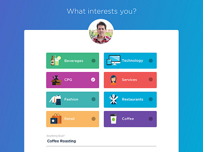 Interests categories form onboarding tags