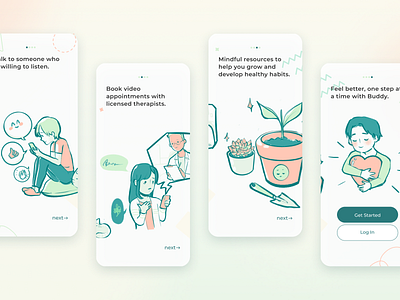 Onboarding: Mental Health App app design illustraion illustration art ios mental mental health awareness mentalhealth mobile mobile ui onboarding screens splash telemedicine ui ux welcome wellness