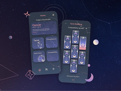 Astrology & Tarot UI Concept app astrological astrology design fantasy horoscope horoscopes illustration illustration art ios mobile ui mystical space tarot tarot card tarot deck typography ui ux vector