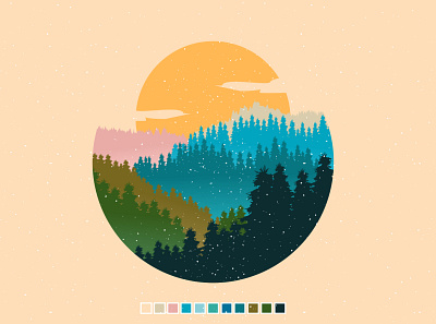 Forest Illustration Flat Illustration creative flat design illustration landscape modern retro vintage