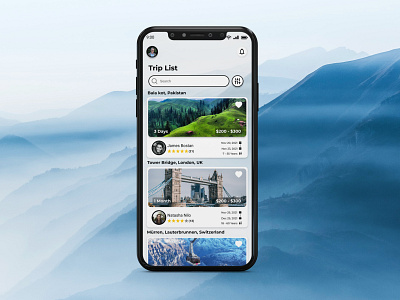 Tour App - Trip List adobe xd adventure design figma mobile app design tour travel trips ui ux