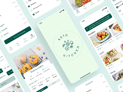 Keto Recipe App - Keto Kitchen branding clean cooking cooking app food app groceries grocery list ios app keto keto diet logo minimal recipe recipe app recipes ui