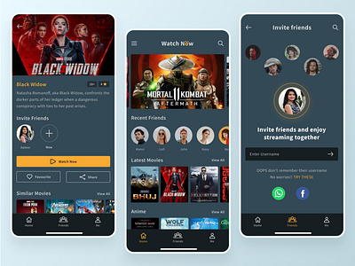 Watch With Friends application friends together mobile movie movie app ui ui design