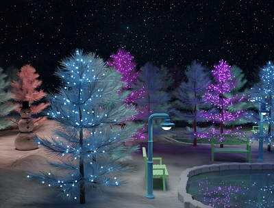 parksnow01 3dmodeling blender3d cycles design park snow snowman tree winter