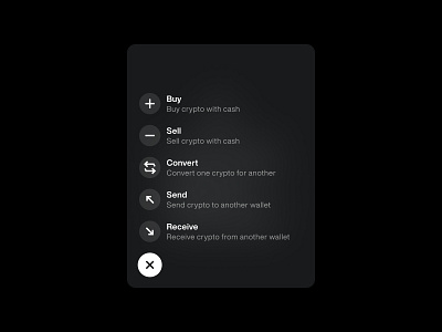 Crypto wallet menu android app crypto figma ios menu mobile options ui ux web