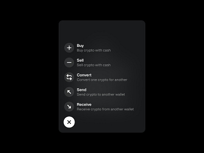 Crypto wallet menu