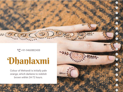 Colour of Mehandi is orange turns into dark brown within 72 hour branding dark brown design dhanlaxmi mehandi orange