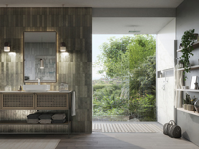 Luxurious bathroom with greenery breaking inside