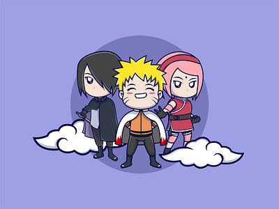 Naruto, Sasuke, and Sakura anime chibi style animation design flat graphic design illustration logo naruto vector