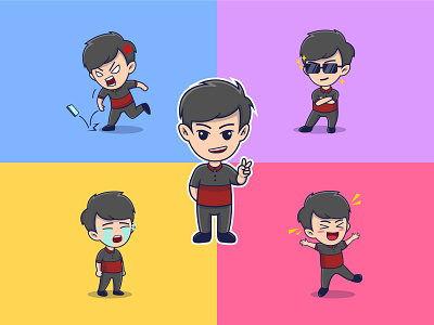 set of stickers cute boys free vector illustration