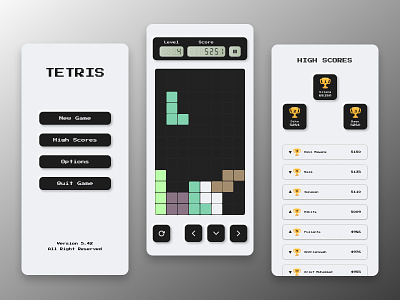 Tetris Mobile Game App 2021 android clean design league season 1 dlweek7 figma game gameplay high scores ios minimalism mobile game play puzzles tetris trophy ui uiux ux video game