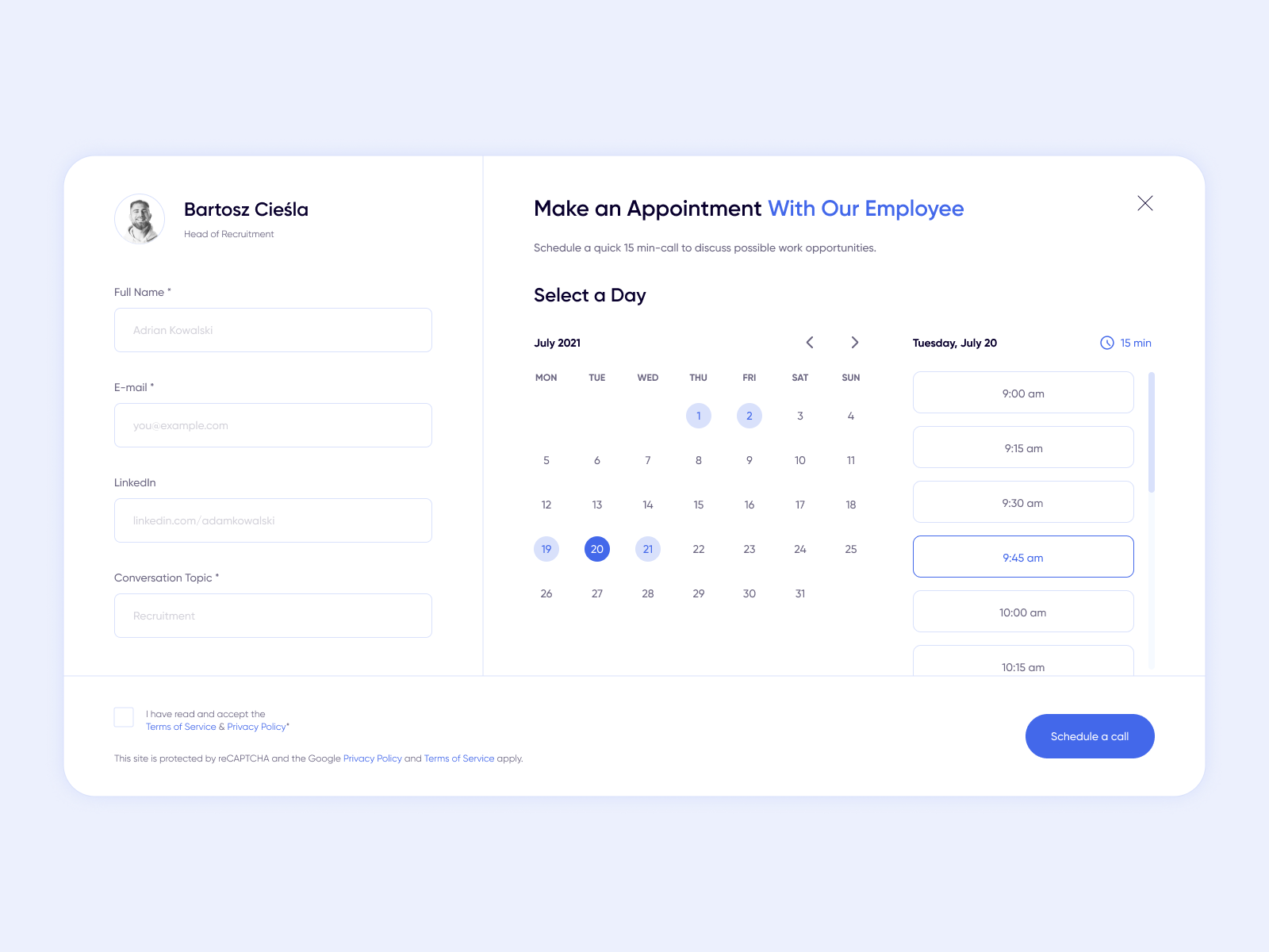 Schedule a call - ux ui interface by Jan Starzyk for Digital Colliers ...