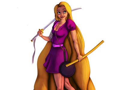 samurai rapunzel 2d character character design characterdesign comic design disney fanart illustration