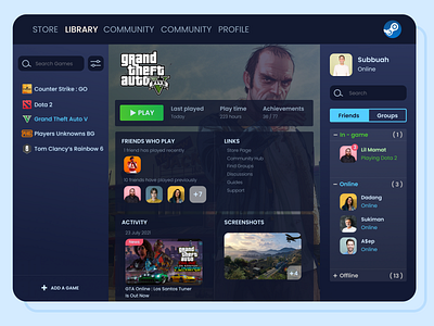 Steam Desktop App - Library Section design desktop app gaming illustration ui ui design user interface ux website website design