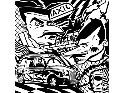 "Baku Taxi" artist baku blackandwhite art character design digital artist digitalart drawing drawing ink ghettostory graphic illustration ink art londoncab taxy vectorart zombie