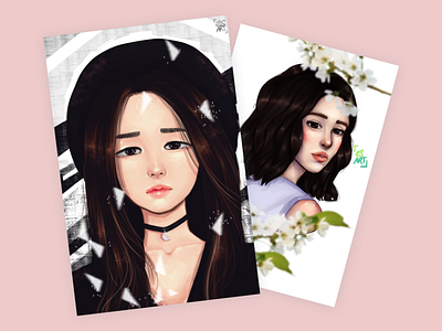 Set of Asian Girls 2d art asian beauty digital girl illustration portrait realistic