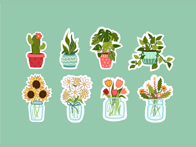 House Plants art badge concept creative design flat illustration logo minimal sticker stickers vector