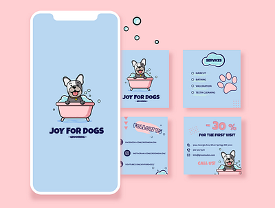 Instagram carousel for dog grooming salon branding design graphic design illustration vector