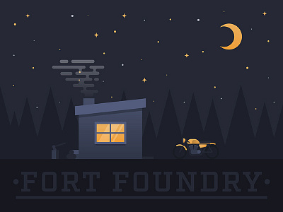 Burning the Midnight Oil cabin flat fort fort foundry illustration vector