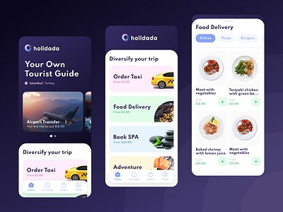 Holidada - food delivery app design app assistant delivery design food travel ui ux