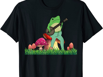 Cottagecore Aesthetic Frog Playing Banjo Cute Frog Lover custom t shirts design frog froglovers frogs graphic designer graphic designing graphicdesign mashroom tee shirt design