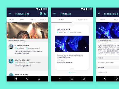 Night Events App clean events fluo material design night nightclub nightlife tickets