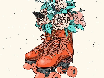 Skating Through 80s bouquet coral flowers hatching illustration impala ink ipad laces roller roller derby roller skate shading