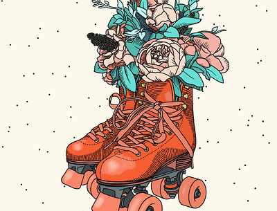 Skating Through 80s bouquet coral flowers hatching illustration impala ink ipad laces roller roller derby roller skate shading