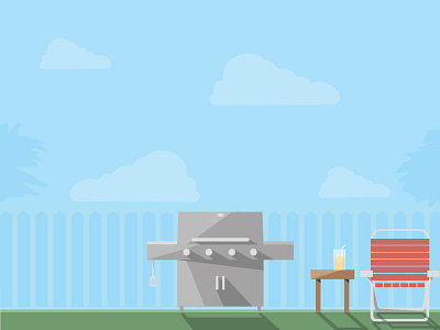 Father's Day BBQ backyard chair dad fathers fence flat grill illustration outside