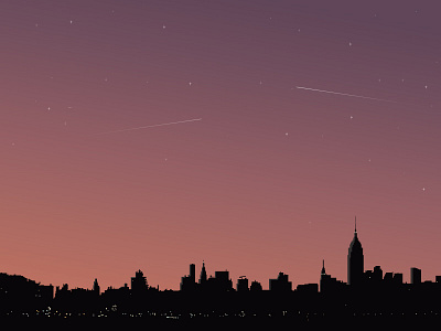 Sunrise in the City buildings city design illustration landscape plane skyline stars sunrise