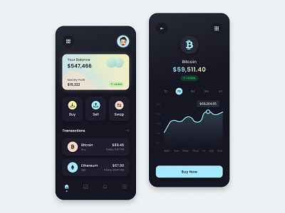 Cryptocurrency Wallet App - Dark UI Design