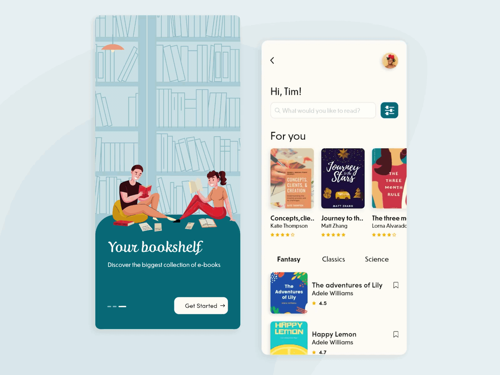 Bookshelf App adobe xd app book app books books app bookshelf cards daily 100 challenge daily ui dailyui ebooks education interface mobile app product reading ui ui design ux visual