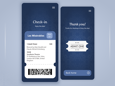 Check In App (Theater/Movies) adobe xd checkin dailyui interface mobile app movies product theatre tickets ui design ux visual