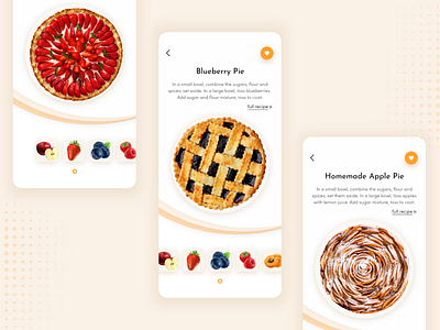 Pie Recipes App adobe xd cooking dailyui design interface mobile app pie product recipe ui design ux visual