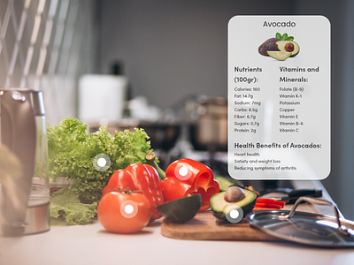 AR Food Products Nutrients Info adobe xd animation ar ar ui augmented reality createwithadobexd daily 100 challenge dailyui food health health benefits interface minerals nutrients product ui visual