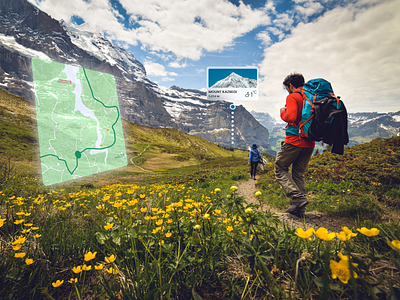 Augmented Reality Hiking Trail Experience adobe xd ar augmented reality augmentedreality daily 100 challenge daily ui dailyui hiking trail interface map nature ar navigation product trail guide traveling experience ui ui design ux visual