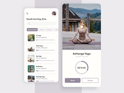 Yoga App adobe xd awareness createwithadobexd daily 100 challenge daily ui dailyui healthcare interface live lessons live stream meditation outdoors product sports ui ui design ux visual yoga app yoga instructor